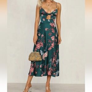 Floral Green Midi Dress Wedding guest dress